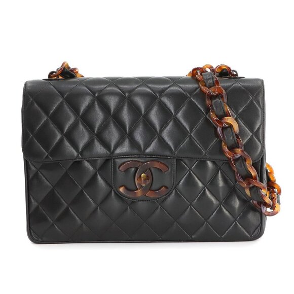 CHANEL Matelasse Plastic Chain Shoulder Bag Leather Black Vintage 90257005 - Picture 1 of 11